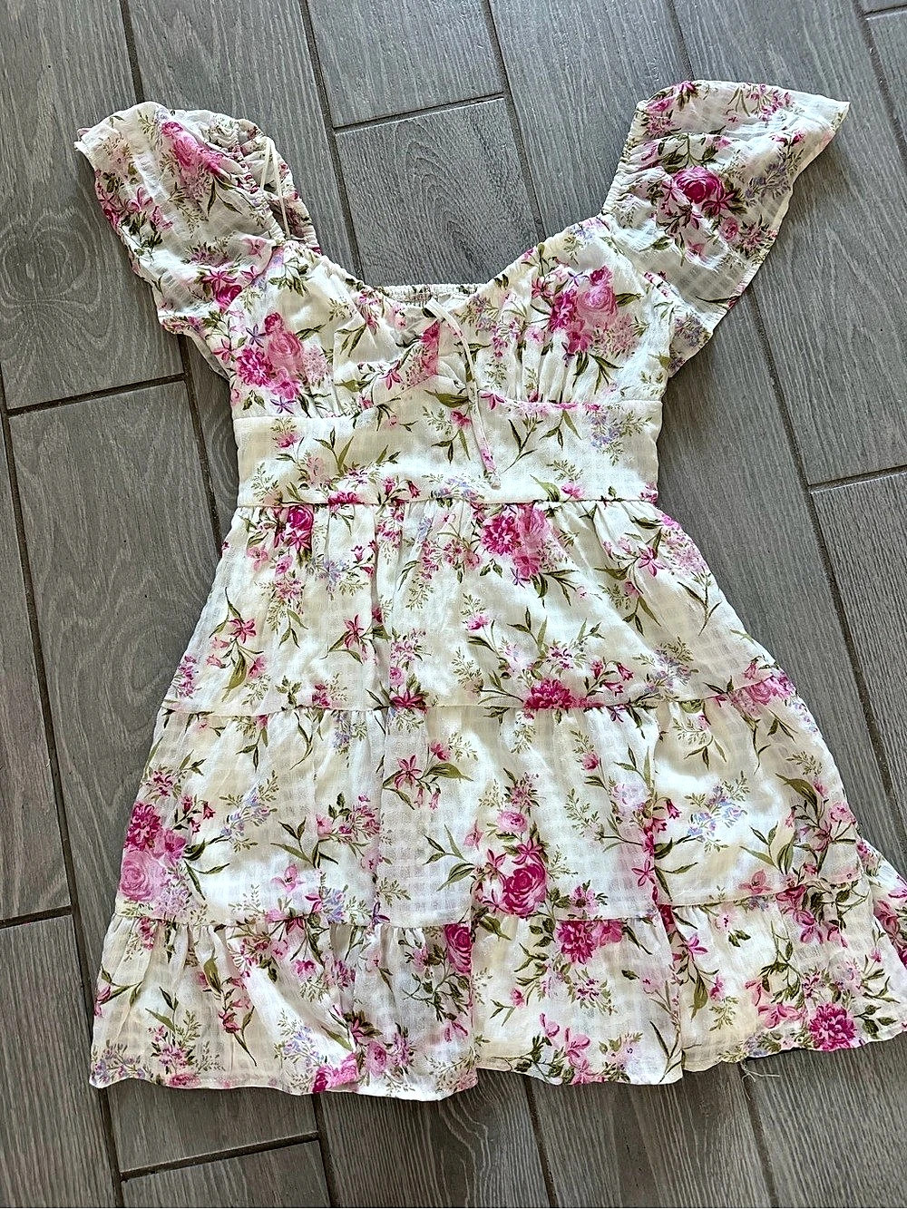 Floral Mini Dress in Pink & Cream Like New